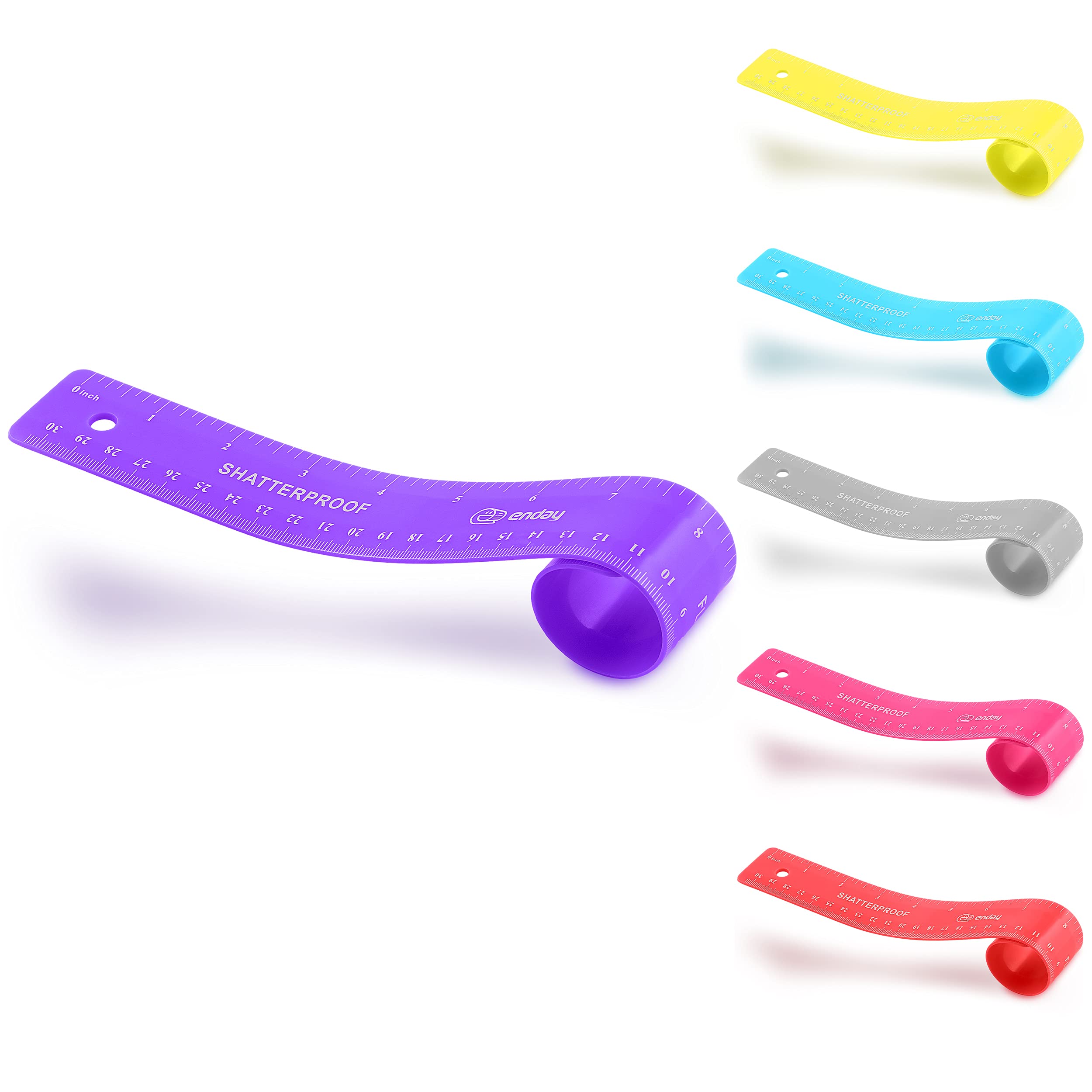 Photo 1 of Enday Flexible Purple Ruler, 12 in (30 cm) Soft Plastic Shatter Resistant Straight Edge, Bendable Kids & Adults Ruler w/Inches & Metrics