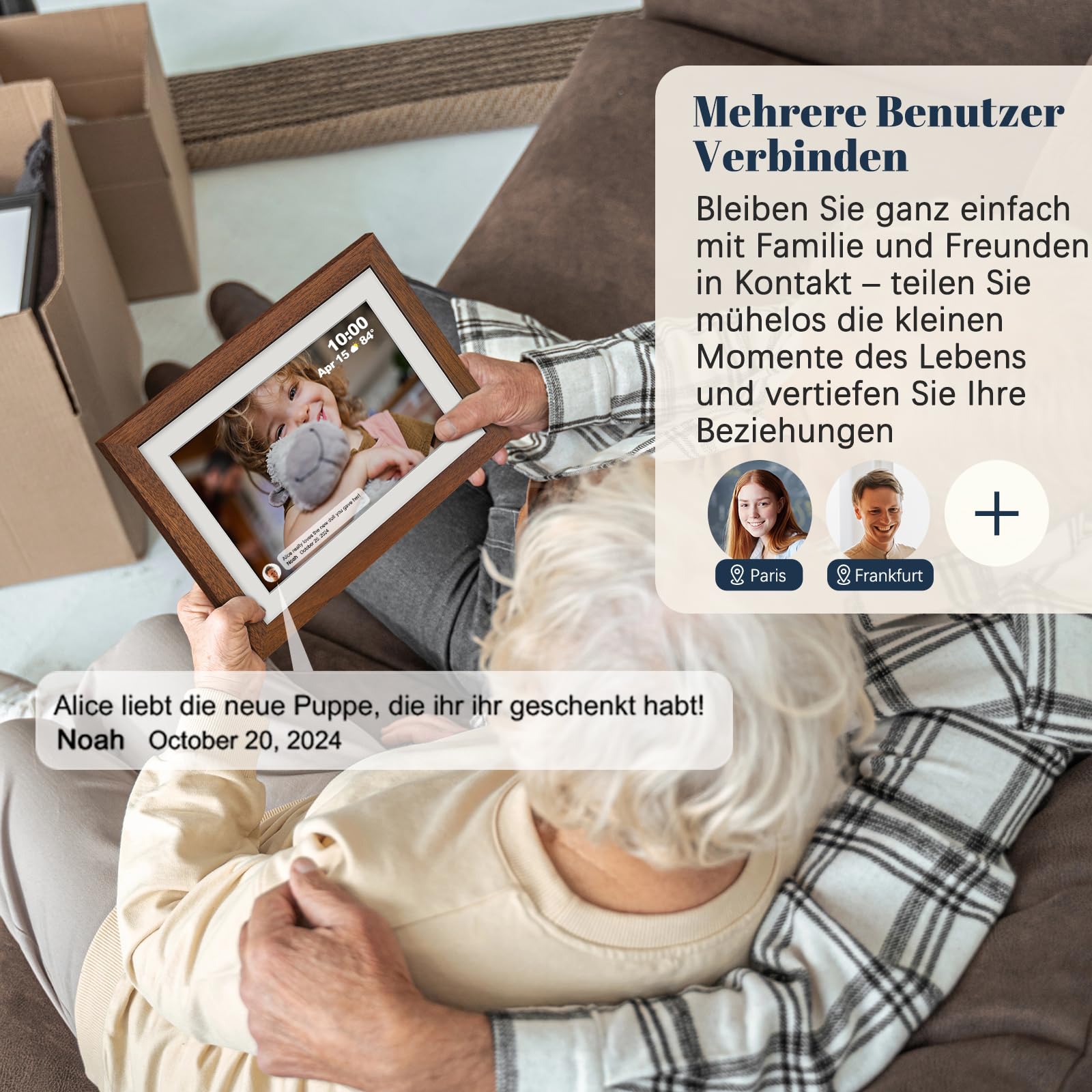 Frameo Digitaler Bilderrahmen WLAN 10.1 Zoll Walnussholz Elektronischer Bilderrahmen mit 32GB, 1280 * 800 HD IPS Touchscreen, Fotos/Videos Teilen über Frameo APP, Geschenk für Männer und Frauen 5
