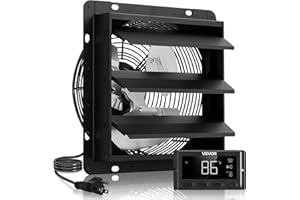 VEVOR 12 inch Shutter Exhaust Fan, Wall Mounted Attic Vent Fan with Smart Programming Variable Speed Temperature Control, 1500 CFM,EC Motor,Timer, for Shed,Garage,Greenhouse Ventilation Cooling,Black