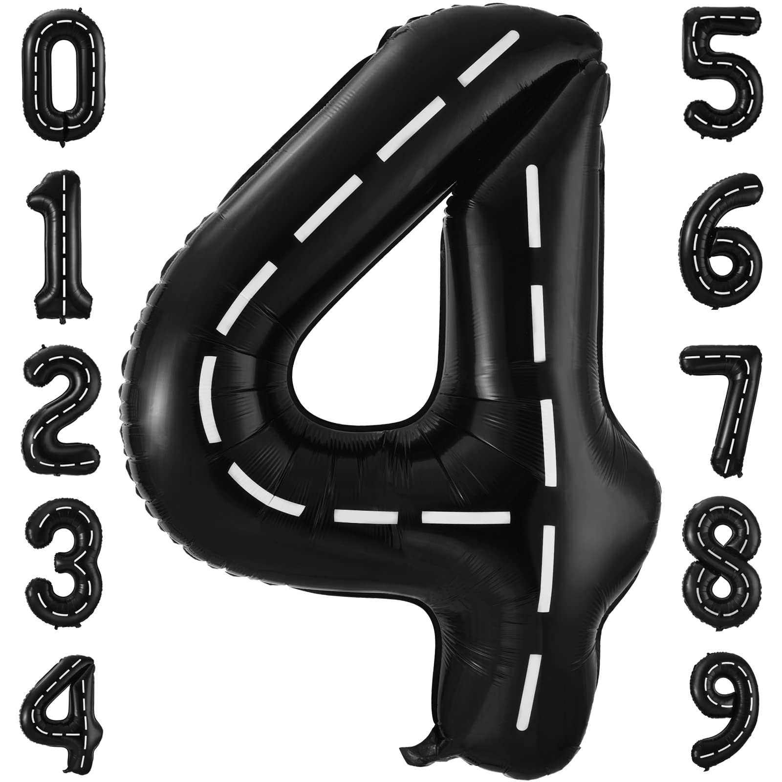 Photo 1 of Race Car Number 4 Balloons,40 Inch Racing Car 4 Birthday Balloons Two Fast Balloon Race Track Black 4 Balloon Number for Cars Theme Birthday Party