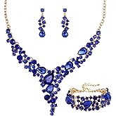 SFE Women's Wedding Bridal Austrian Crystal Necklace Dangle Teardrop Earrings Link Bracelet Jewelry Set for Wedding Party