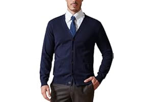 KALLSPIN Men's Cardigan Sweater Pure Cotton V-Neck Button Knitted Cardigan with Pockets