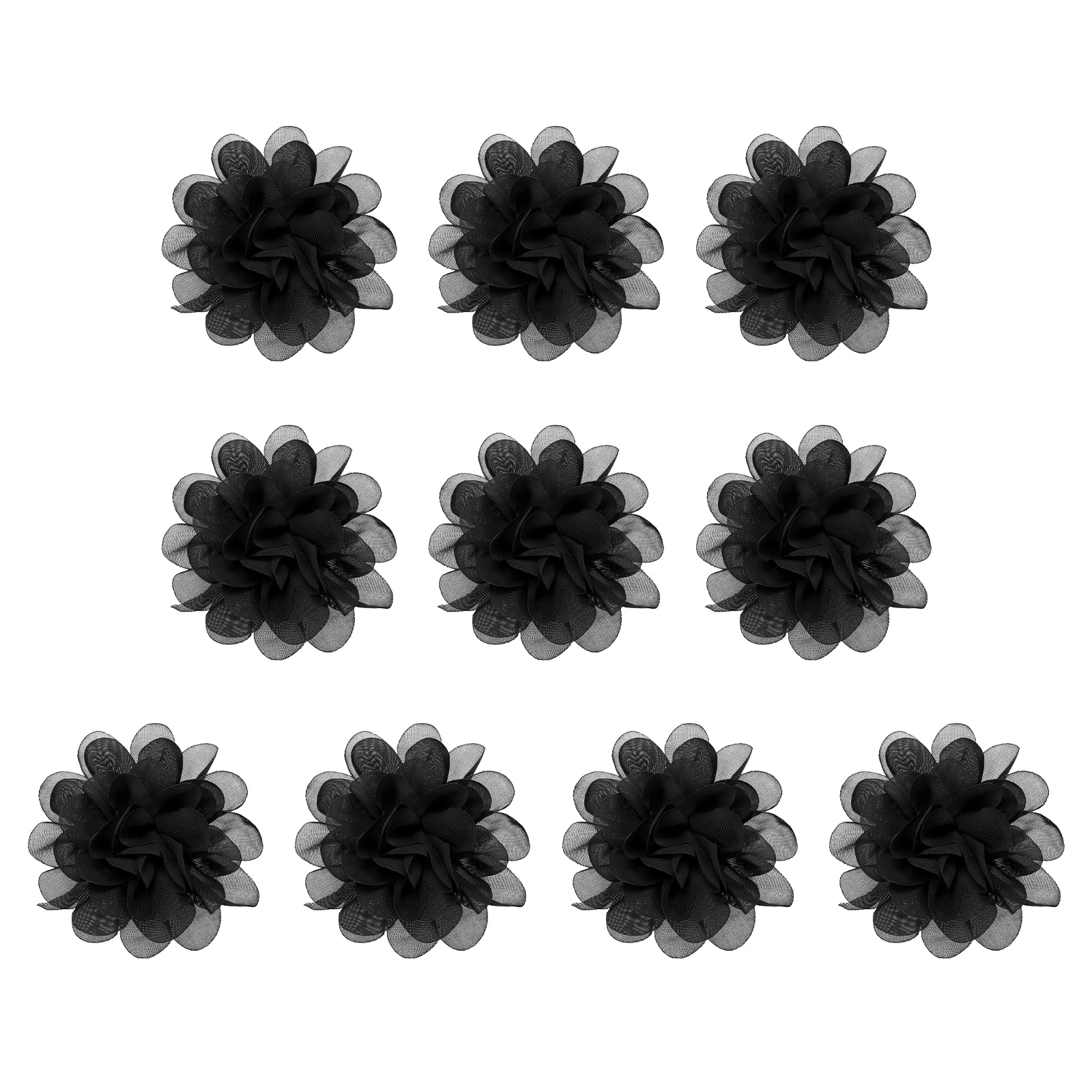 PATIKIL 3.9" Chiffon Flowers, 10 Pcs Mesh Fabric Flowers Sewing Fabric Appliques Headband Embellishments for DIY Craft Wedding Decor, Black