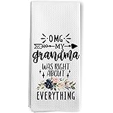 BitKAM Grandma Kitchen Towels, Best Grandma Gifts for Mother's Day Birthday Dish Tea Towels for Kitchen, Grandmother Gifts from Grandkids Decorative Hand Towels for Bathroom, 16x24 Inches