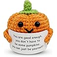 MHRYEZ Halloween Positive Pumpkin Funny Crochet Doll with Emotional Support Card, Fall Decoration Pumpkin Birthday Gifts for Woman, Home Desk Christmas Halloween Decoration