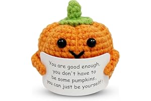 MHRYEZ Halloween Positive Pumpkin Funny Crochet Doll with Emotional Support Card, Fall Decoration Pumpkin Birthday Gifts for Woman, Home Desk Christmas Halloween Decoration