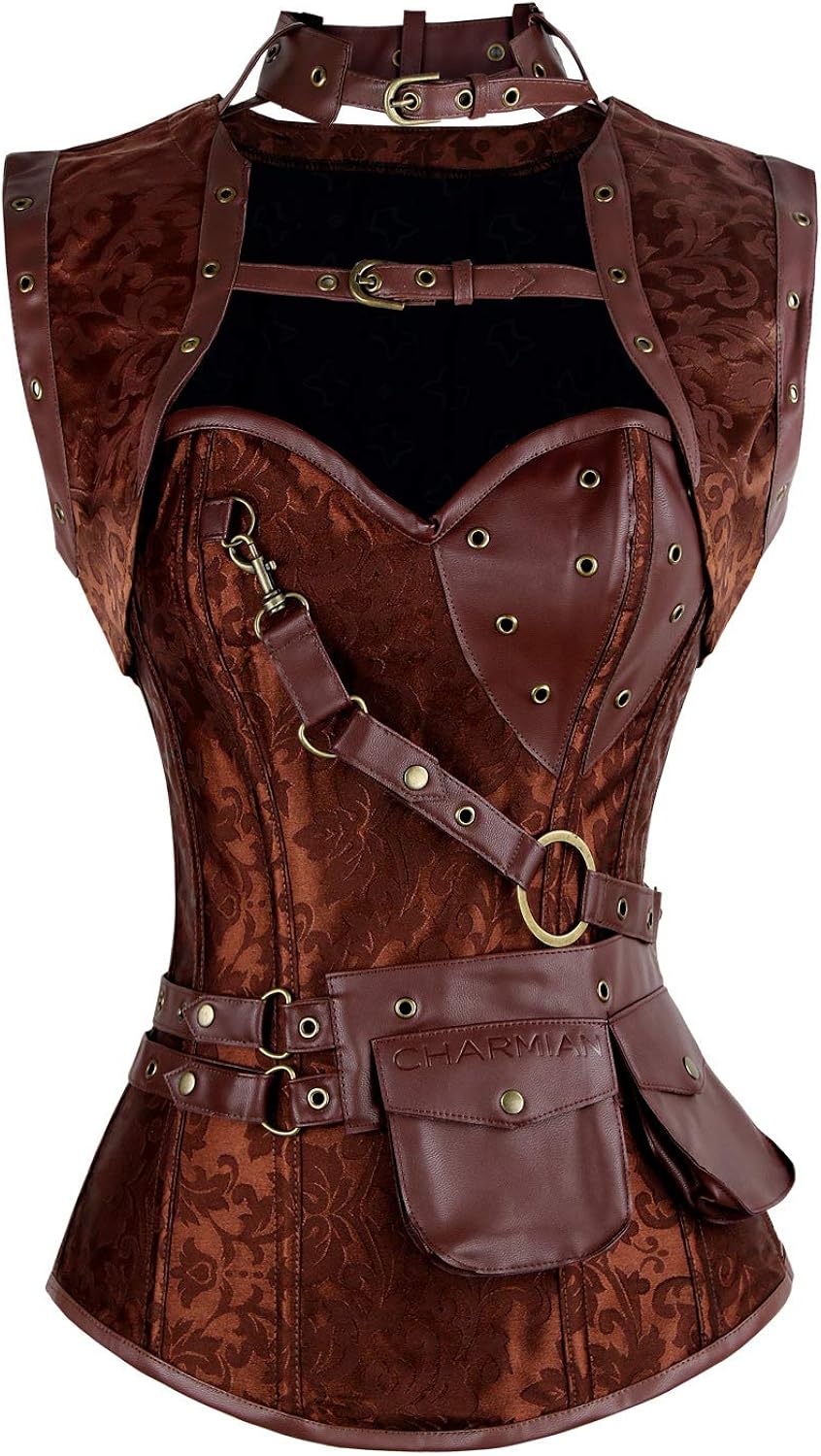 Charmian Women's Steampunk Spiral Steel Boned Vintage Retro Corset Tops Bustier
