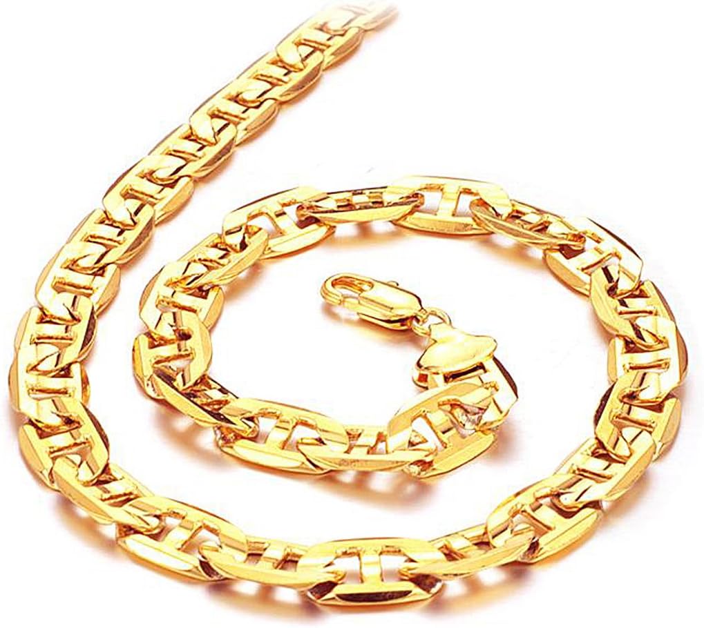 Opk Jewelry 18k Gold Plated Men's Necklace Puffed Marina Chain Gold Necklace 20.08 Inch,9mm