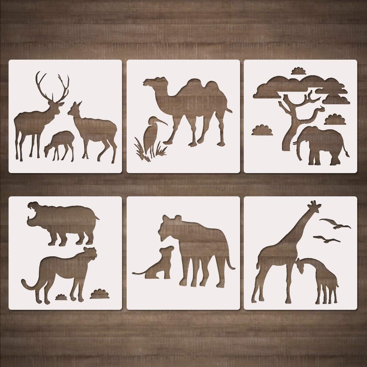 African Wild Safari Animals Stencils – 6 Pcs Giraffe Tiger Rhino Camel ...