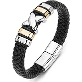 LJWVX Leather Bracelet for Men Braided Cuff Wristband Stainless Steel Clasp in Silver and Gold Jewellery Gift