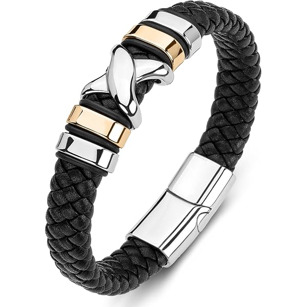 Genuine braided leather mens two strand anchor nautical bracelet wristband