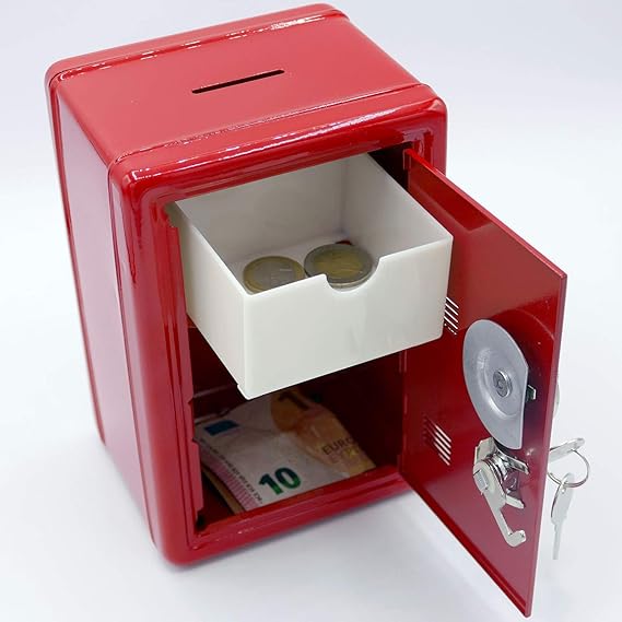 Hucha de Metal con forma de caja fuerte con llave: Amazon.es: Juguetes y juegos