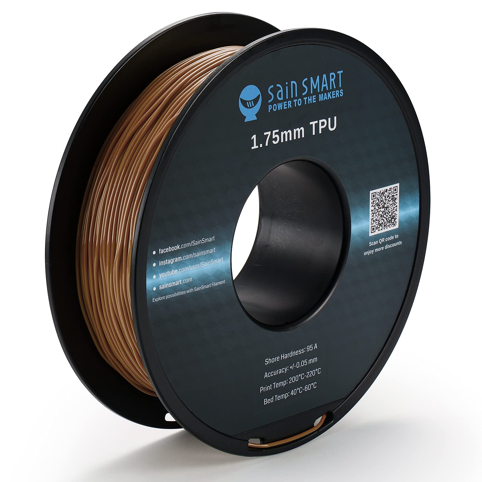 SainSmart TPU Filament 1.75, Caramel Flexible TPU 3D Printing Filament, Solid Color TPU, 1.75 mm, 0.8 kg, Dimensional Accuracy +/- 0.05 mm