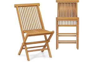 HAPPYGRILL Teak Wood Folding Chairs Set of 2, Patio Chairs with Slatted Seat & Backrest, No Assembly Needed, Space-Saving Fol