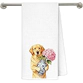 gsgfdshf Chinoiserie Pink Hydrangea Golden Retriever Kitchen Towels 16x24 in, Golden Retriever Lover Gifts, Grandmillennial Pink Floral Dog Decorative Hand Tea Dish Towels for Bathroom Kitchen