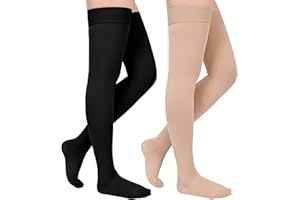GODORIO 2Pairs 20-30mmHg Thigh High Compression Stockings, Thigh High Compression Socks for Women, Medical Compression Stockings for Varicose Veins, Swelling, Pregnant, Teacher, Doctor