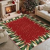 Artoid Mode Red Xmas Tree Snowflake Christmas Area Rug, Winter Home Decor Low-Profile Non-Slip Washable Large Rug for Living 