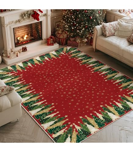 Amazon.com: Washable Vintage Floral Christmas 5x7 Area Rugs Non