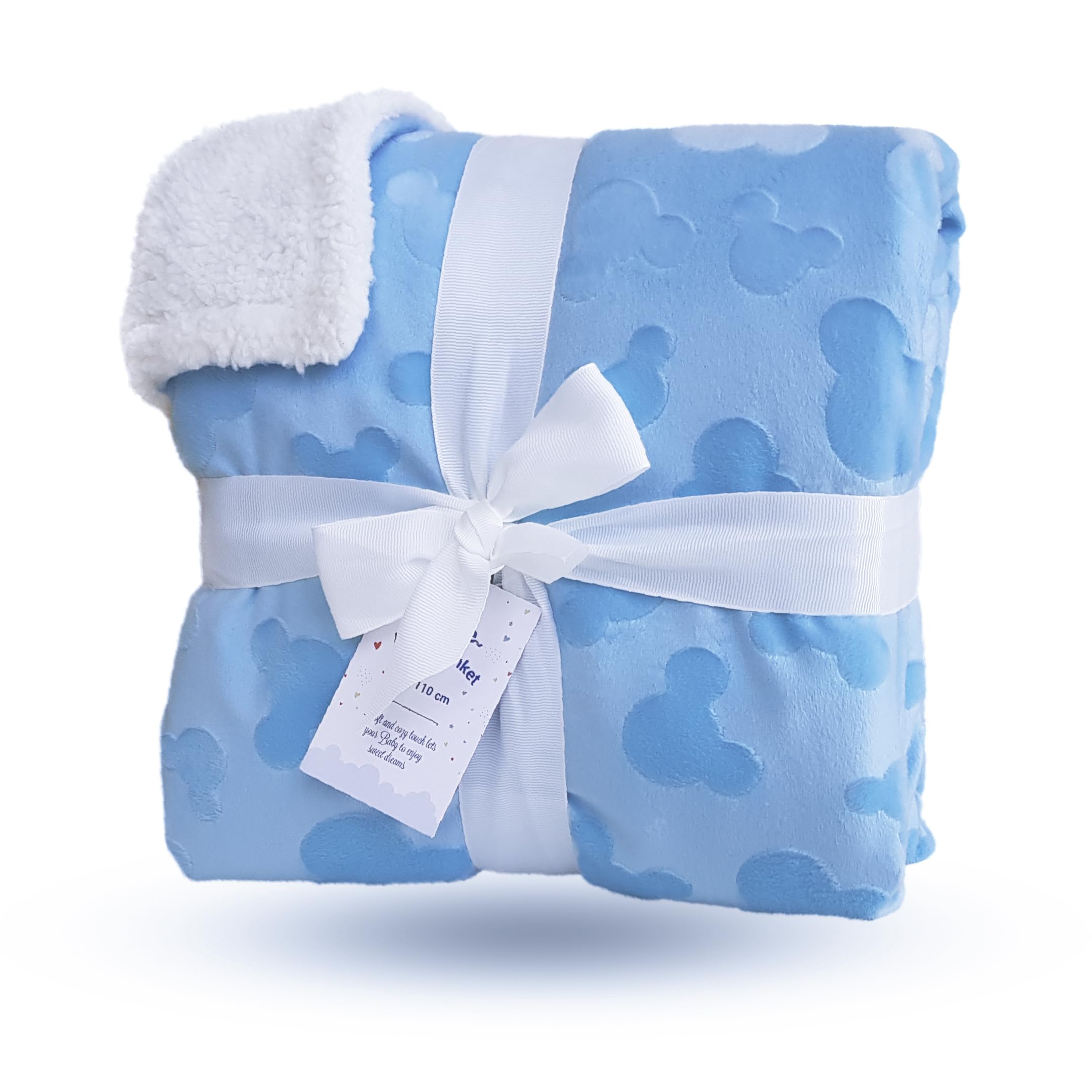 eYone Baby Blanket 80×110 cm - Soft Fleece & Sherpa - Newborn Boy Blanket for Pram, Cot, Stroller & Nursery - Blue Gift