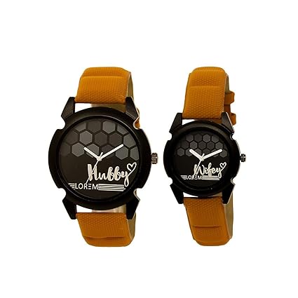Snapcrowd Analogue Couple Watch with Hubby-Wifey Printed Dial & Brown Belt Analogue Couple Watch Combo-32_235