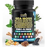 Himalaya Life Science Sea Moss Black Seed Oil Bladderwrack Burdock Capsules. Ashwagandha, Turmeric, Vitamin C, Vitamin D3 with Elderberry Manuka Dandelion Yellow Dock Iodine- 90 Count, All-in-1
