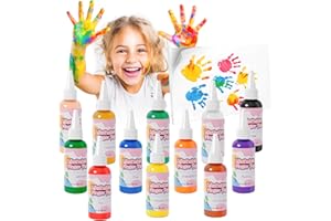 Homcosan Washable Finger Paint 12 Colors Set Large Capacity (2.1fl oz) Non Toxic Finger Paints Art Painting Supplies for Hand Painting DIY Crafts Gifts