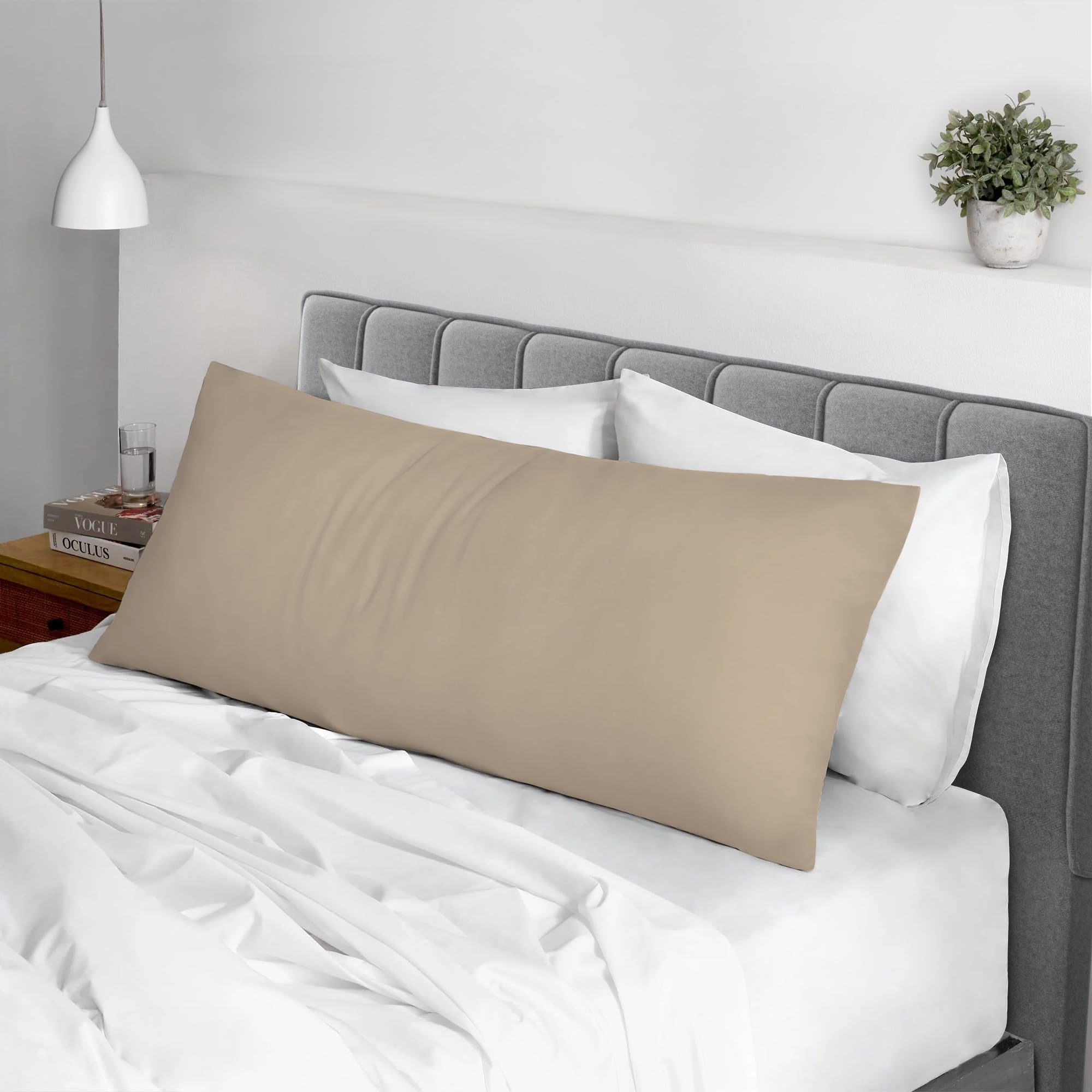 Pizuna Cotton Simply Taupe Body Pillow Cover 1 Piece Only, 400 Thread Count 100% Long Staple Cotton Body Pillow Case 52x140 cm, Sateen Body Pillowcase (Cotton Pillow Cases for Body Pillows) — image 1