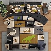 Pamnest Comforter Set Twin Size, Dino Animal 5 Pcs Bedding for Kids and Adults, Cute Dinosaur Bed Sheet Sets with Fitted Sheet Pillowcase & Sham for Bedroom Bed Decor