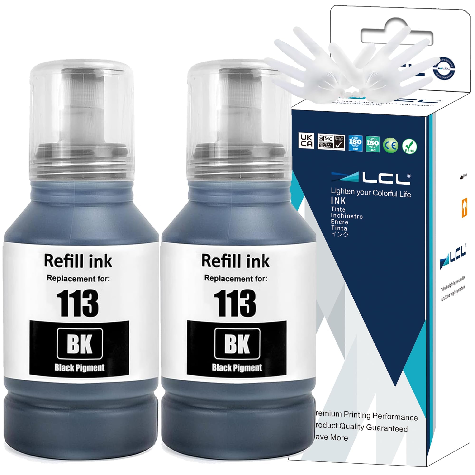 LCL 113 Black Ink Bottle Replacement for Epson 113 Ink Cartridge Bottles Multipack Compatible with Epson EcoTank ET-16150 ET-16600 ET-16650 ET-16680 ET-5150 ET-5160 ET-5170 ET-5800 ET-5850 (2 Pack)