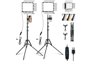 2-Pack LED Video Light Kit with Phone Holder & Barndoor, 2800-7000K Dimmable Studio Lighting for Video Recording, Live Stream
