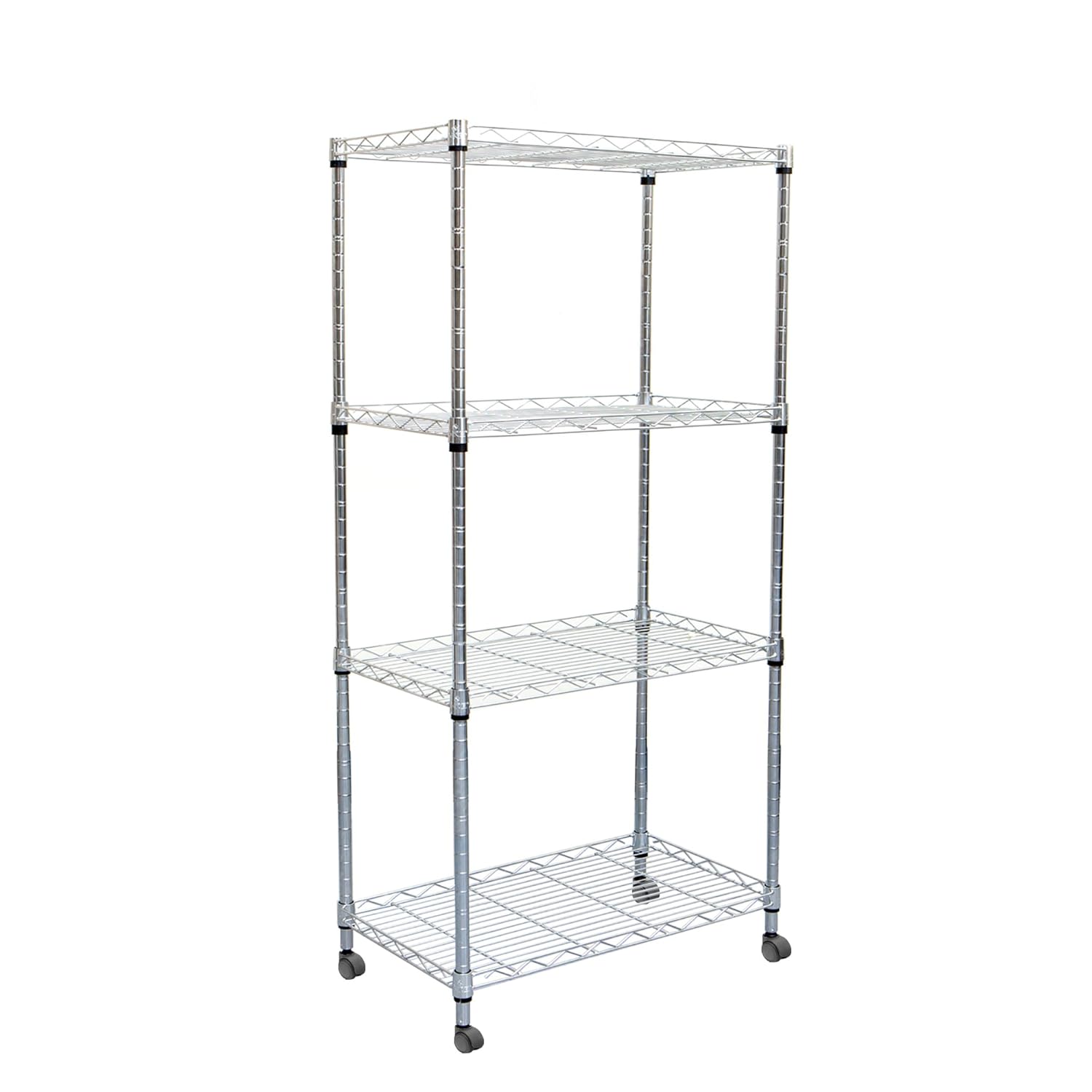 Mind Reader 4 Tier Adjustable Metal Storage Rack Shelving Unit with Wheels Silver