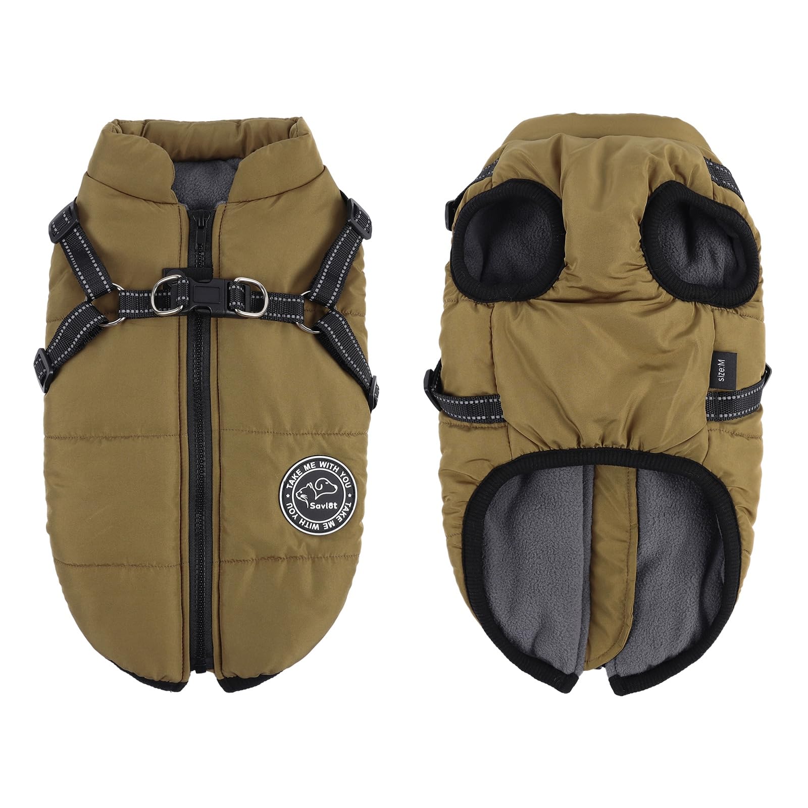 Savlot 2-in-1 Dog Harness Jacket | Waterproof Winter Coat with Reflective Vest, Fleece Lining & Zipper for Small, Medium, Large Dogs