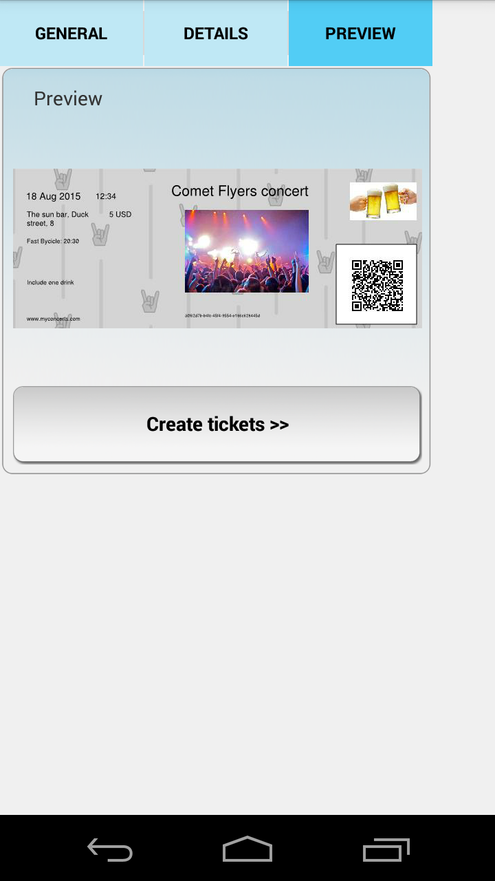 Ticket creator for events with for Android