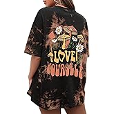 CSDAJIO Women's Trendy Oversized T Shirt Graphic Tee Crewneck Short Sleeve Loose Cute Going Out Summer Tops