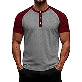 August Alley Mens Henley Shirts Raglan Short Sleeve Baseball Tees Casual Slim Fit T-Shirts Color Block Workout Top