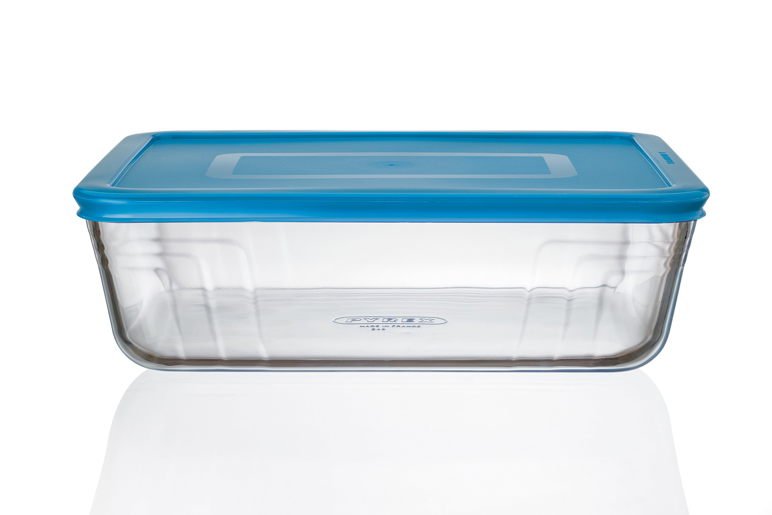 Pyrex Cook n Fresh - Rectangular Storage Dish with Mid Blue Plastic Lid - 2.6L (Dimensions: L25 x W20 x H 8cm)