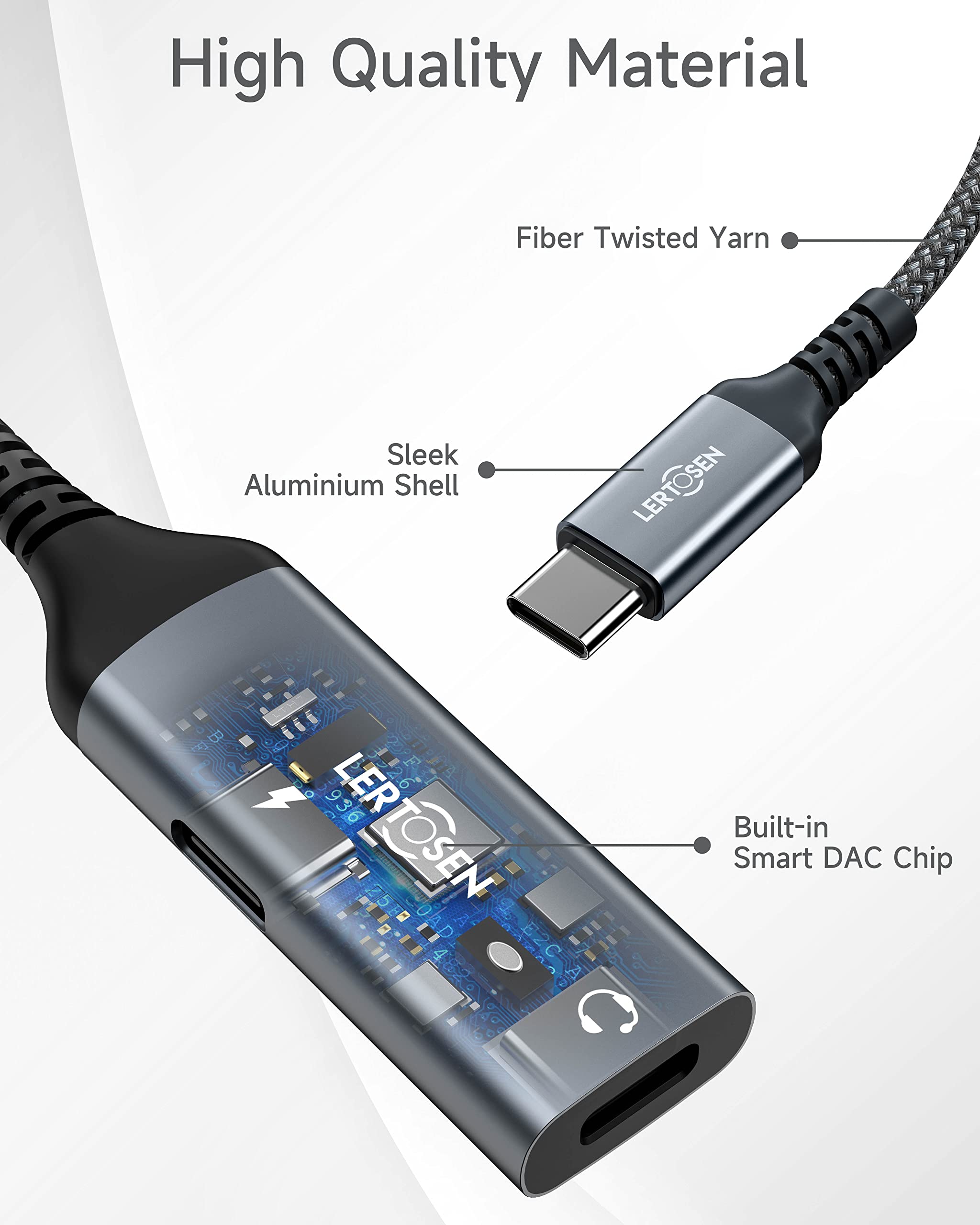 LERTOSEN USB C Splitter, Dual USB C Headphone and Charger Adapter,2-in-1 Type C Audio Dongle Cable with PD 60W Fast Charging Support Call Music for Pixel 4 3 2 XL,Galaxy S24 S23 S22 S21 S20,Xperia