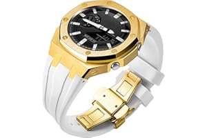 SRDZ Ga2100 Watch Modify Case Band Mod Kit,Gold Plated Stainless Steel Bezel Case Silicone Strap Band Compatible With Casio G shock Ga2100 Ga2110 GAB2100