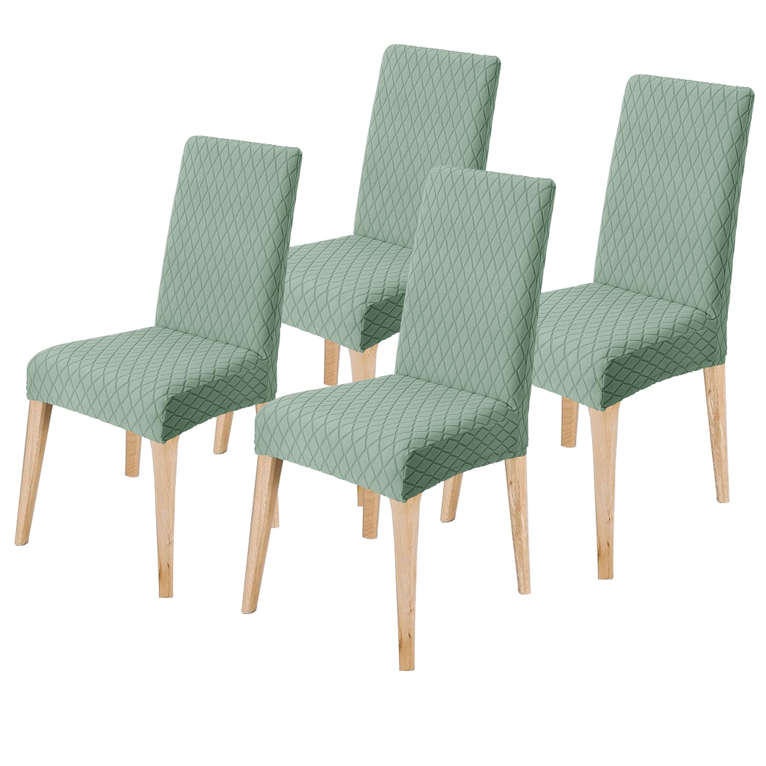LANSHENG Dining Chair Covers Set of 4, Stretch Dining Chair Protector Slipcovers Jacquard, Elastic Removable Washable Chair Seat Cover for Dining Room Kitchen Banquet Restaurant Home, Sage Green