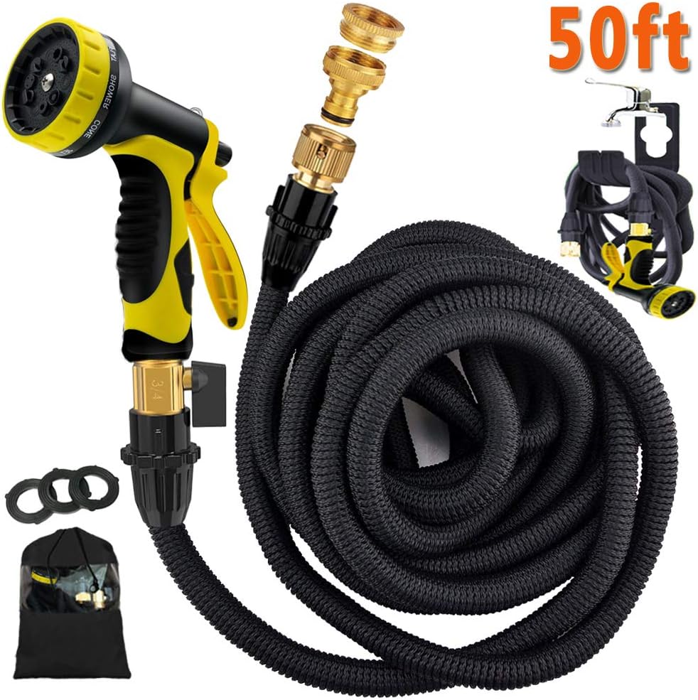 Avyvi Expandable Garden Hose pipe - Extra Strength Fabric/9 Function Spray Gun/Storage Bag for Home, Garden, Patio, Car Cleaning (Black50FT)
