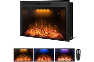 Benrocks 36'' Electric Fireplace Inserts, Recessed & Built in Wall Electric Fireplace Heater with Fire Crackling Sound, Adjustable Top Light & Flame Speed, Overheating Protection, 750/1500W Black