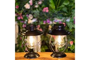 Twinkya 2 Pack Solar Lanterns Outdoor Hanging Solar Lights Decoration with Waterproof Warm Light Bulb for Patio Garden Pathway Yard Table Decor