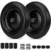 4.80/4.00-8 Flat Free Wheelbarrow Tire with 5/8 & 3/4 Bearing 3" -7" Centered Hub for Garden Cart Ribbed Tread Foamed Polyurethane Tire by NISHCON - 2 Pack