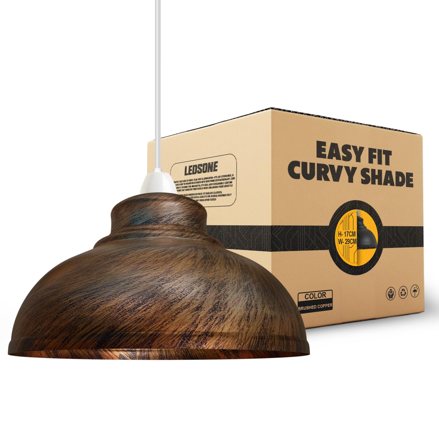 Metal Ceiling Lamp Shade 29cm Easy Fit Light Pendant Modern Ceiling Lighting Shade for Bedroom, Hallway, Office Industrial Kitchen Hanging Light Shade Ceiling Pendant (Brushed Copper) — image 1