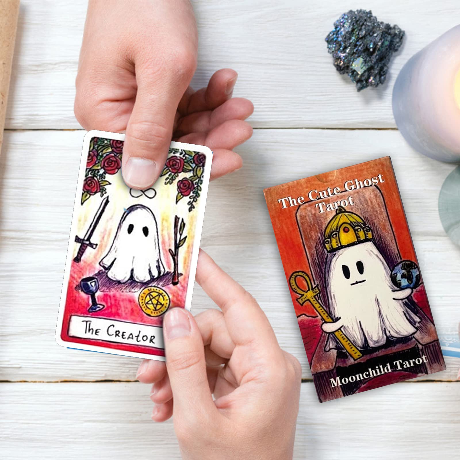 mrdiyshisha Cute Ghost Tarot Deck, 79 Funny Tarot Cards Based on Rider Waite Smith System, Guidebook Included for Beginners (2.75