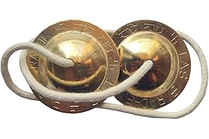 BHAVICREATION Manjeera Manjira Cymbals Hand Cymbal Metal Clapper Shree Radhe Manjeera for Puja (1 Quantity), Bhavi-1