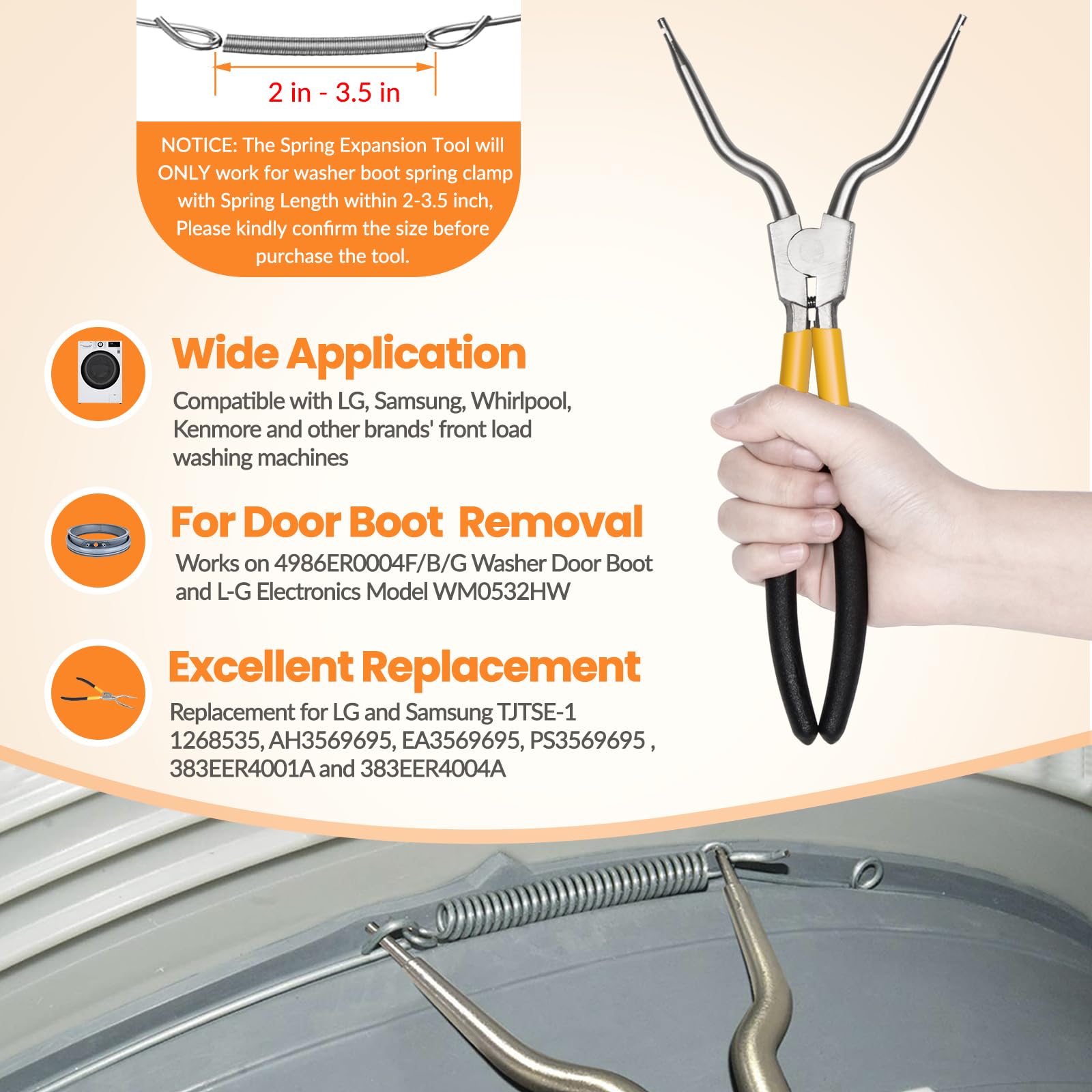 383EER4004A/383EER4001A Washer Spring Expansion Removal Tool for LG Samsung Whirlpool and Kenmore 4986ER0004F/B/G Washing Machine Inner Outer Door Boot Seal Spring Clamp Removal Tool