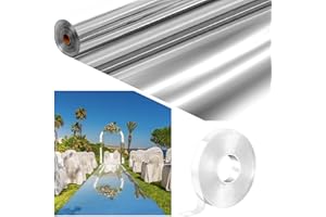 Tinideya 3.3 x 98.4 ft Mirror Rug Aisle Runner for Wedding Ceremony Double Sided Reflective Carpet Aisle Runner Walkway Rug Roll for Outdoor Birthday Graduation Party Decor(Silver)