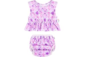 ALVABABY Toddler Baby Girl Swimsuit,Infant Bathing Sleeveless Tankini Swimwear,Baby Reusable Swim Diaper with Matching Top