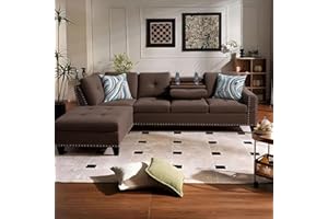 Trygoal Modular Sectional Sofa with Cup Holders, L Shaped Sectional Couch with Chaise and Adjustable Backrest, Modern Linen Fabric Couch for Living Room, Apartment, Small Space, Brown